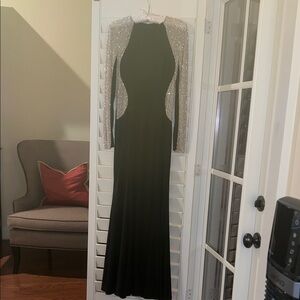 Xscape Long Sleeve Crystal Beaded Gown